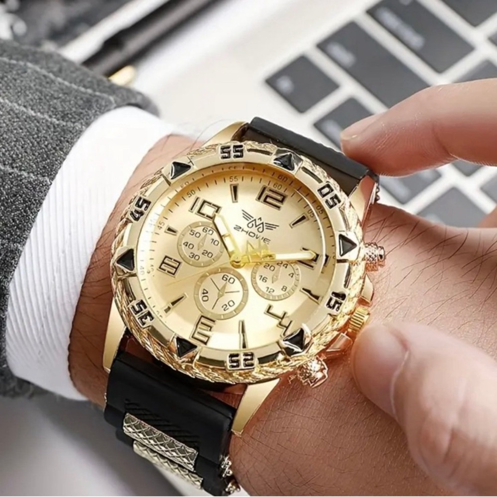 Zhowe‎ Men's Trendy Quartz Watch: Blue Light Blocking, Silicon Band, Large Dial,